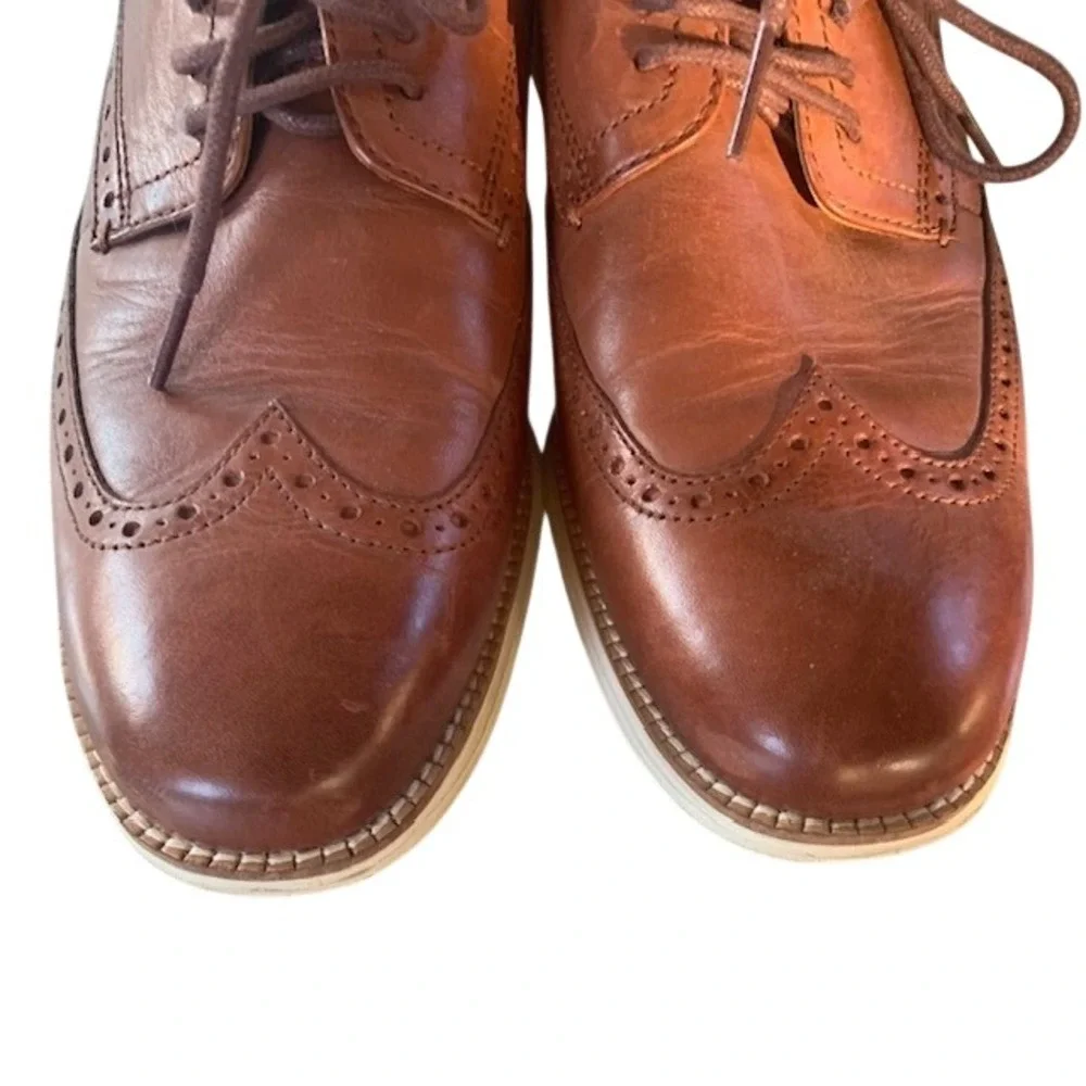 Cole Haan OriginalGrand Wingtip Oxford Leather Brown Ivory Men's Dress Shoes 9.5